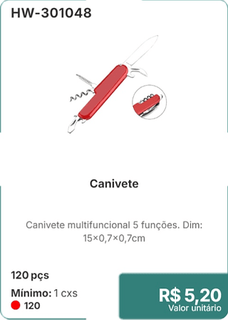 Canivete 120 pçs R$ 5,20