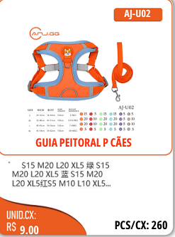 GUIA PEITORAL P CÃES UNID.CX: RS 9.00 PCS/CX:260