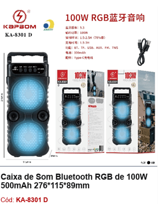 Caixa de Som Bluetooth RGB de 100W R$44,1 PCS/CX:40
