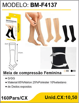 Meia de compressao Feminina 160Pars/CX Unid.CX:10,50