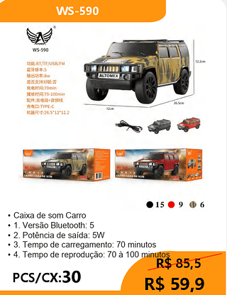 Caixa de som Carro PCS/CX:30 R$59,9