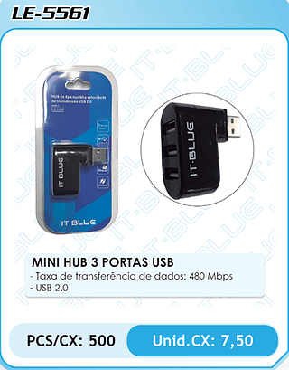 MINI HUB 3 PORTAS USB PCS/CX: 500 Unid.CX: 7,50