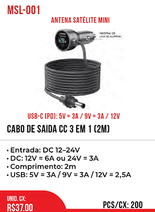 Cabo De Saída CC 3 em 1 (2m) 200pç=37$