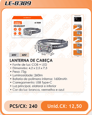 LANTERNA DE CABEÇA 240PÇ=12,5$