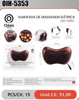 ALMOFADA DE MASSAGEM ELETRICA PCS/CX: 15 Unid.CX: 53,00