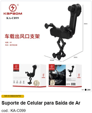 Suporte de Celular para Saída de Ar R$ 6,3 PC/CX:200