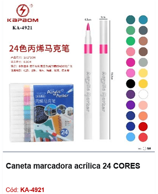 Caneta marcadora acrílica 24 CORES R$ 7,2 PCS/CX: 80