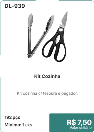 Kit Cozinha 192 pçs R$ 7,50