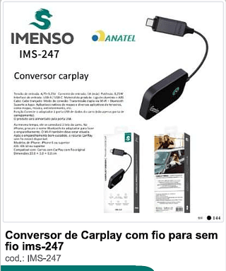 Conversor de Carplay com fio para sem fio 10PC/CX R$85,5