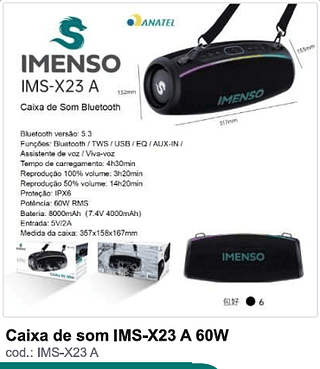 Caixa de som 60W R$234 PC/CX 6