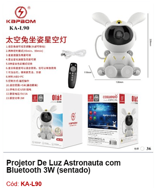 Projetor De Luz Astronauta com Bluetooth 3W R$ 59,4 PCS/cx: 36