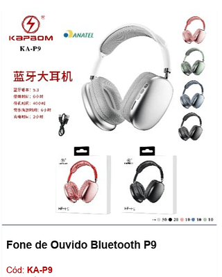 Fone de Ouvido Bluetooth P9 R$23,4 PCS/CX:100