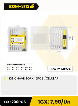 KIT CHAVE TORX 12PCS /CELULAR CX: 200PCS 1CX: 7,90/Un