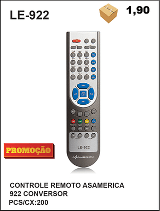 CONTROLE REMOTO ASAMERICA 922 CONVERSOR 200pç=1,9$