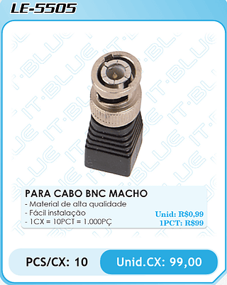 PARA CABO BNC MACHO PCS/CX: 10 Unid.CX: 99,00