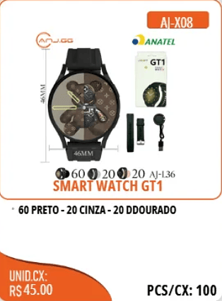 SMART WATCH GT1 UNID.CX:RS45.00 PCS/CX:100