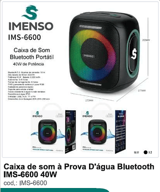 Caixa de som a Prova D'agua Bluetooth 40W R$268,2 PC/CX 12