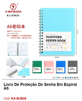 Livro De Proteção De Senha Em Espiral A6 R$ 10,8 PCS/CX: 200