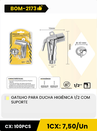 GATILHO PARA DUCHA HIGIÊNICA 1/2 COM SUPORTE CX: 100PCS 1CX: 7,50/Un