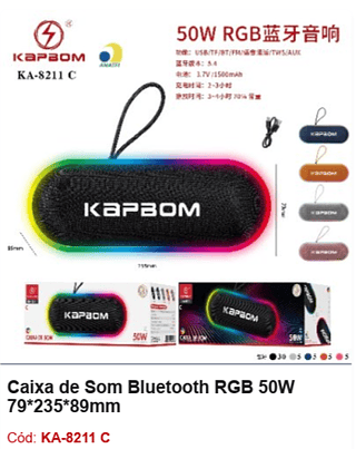 Caixa de Som Bluetooth RGB 50W R$56,7 PCS/CX:50