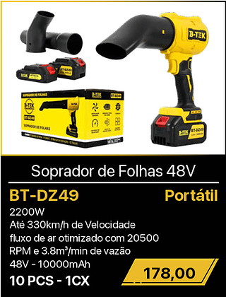 Soprador de Folhas 48V 10PCS R$178,00