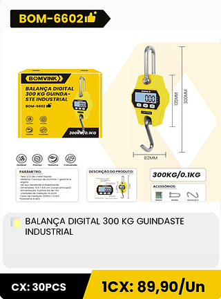 BALANÇA DIGITAL 300 KG GUINDASTE INDUSTRIAL CX: 30PCS ICX: 89,90/Un
