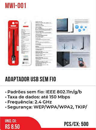 ADAPTADOR USB SEM FIO 500pç=8,5$