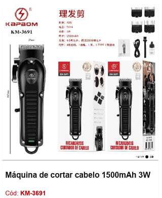 Máquina de cortar cabelo 1500mAh 3W R$ 29,7 PCS/CX: 60