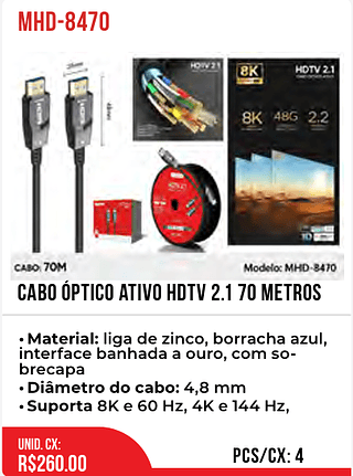 CABO ÓPTICO ATIVO HDTV 2.1 70 metros 4pç=260$