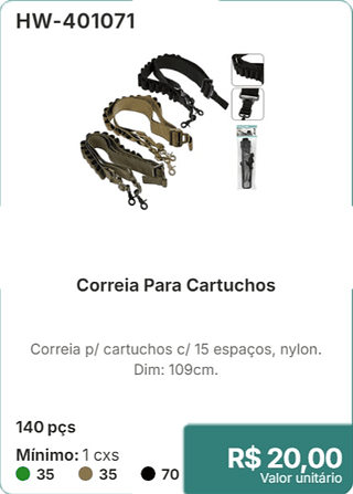 Correia Para Cartuchos 140 pçs R$ 20