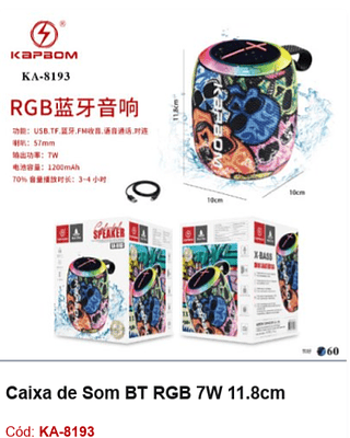 Caixa de Som BT RGB 7W R$45 PCS/cx:60
