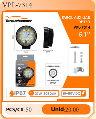 FAROL AUXILIAR DE LED 5.1" PCS/CX:50 Unid:20.00