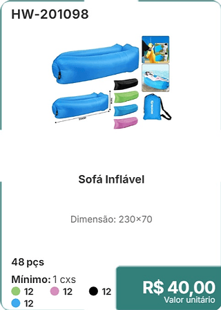 Sofá Inflável 48 pçs R$ 40,00
