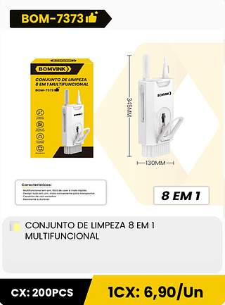 CONJUNTO DE LIMPEZA 8 EM 1 MULTIFUNCIONAL CX: 200PCS 1CX: 6,90/Un