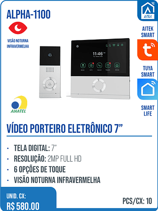 VÍDEO PORTEIRO ELETRÔNICO 7” UNID. CX: R$ 580.00 PCS/CX: 10