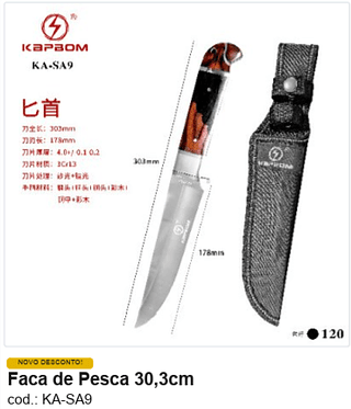 Faca de Pesca 30,3cm R$ 31,5 PC/CX:120