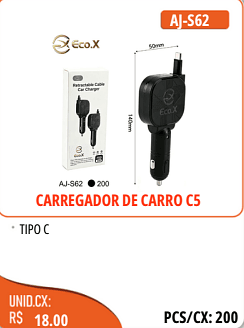 CARREGADOR DE CARRO C5 TIPOC UNID.CX: RS18.00 PCS/CX:200