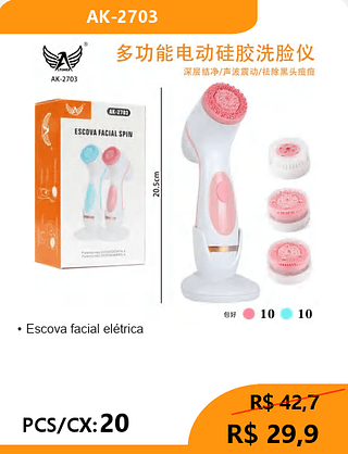 Escova facial elétrica PCS/CX:20 R$ 29,9