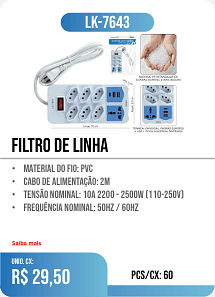 filtro de linha PCS/CX: 60 UNID. CX: r$ 29,50