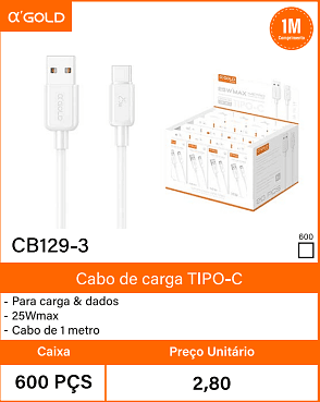 Cabo de cargaTIPO-C Caixa 600 PCS Preco Unitario 2,80