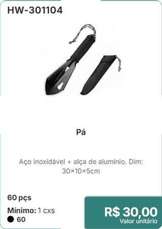 Pá 60 pçs R$ 30,00