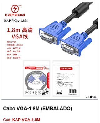 Cabo VGA-1.8M R$ 4,32 PCS/Cx:300