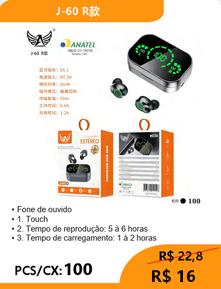 FONE BLUETOOTH PCS/CX:100 R$16