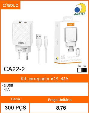Kit carregador iOS 4.1A Caixa 300 PCS Preco Unitario 8,76
