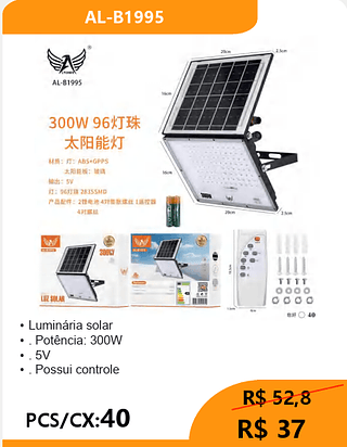 Luminária solar PCS/CX:40 R$ 37