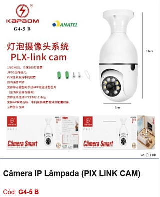 Câmera IP Lâmpada (PIX LINK CAM) R$ 33,3 PCS/CX:100