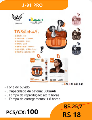 FONE BLUETOOTH PCS/CX:100 R$18