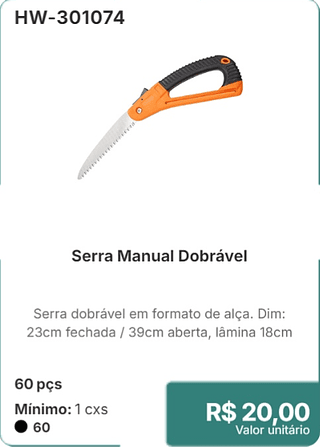 Serra Manual Dobrável 60 pçs R$ 20,00