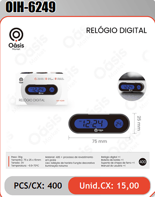 RELOGIO DIGITAL PCS/CX: 400 Unid.CX: 15,00