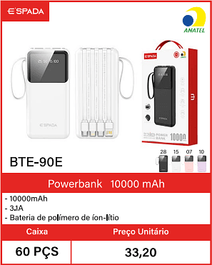 Powerbank10000 mAh Caixa 60 PCS Preco Unitario 33,20